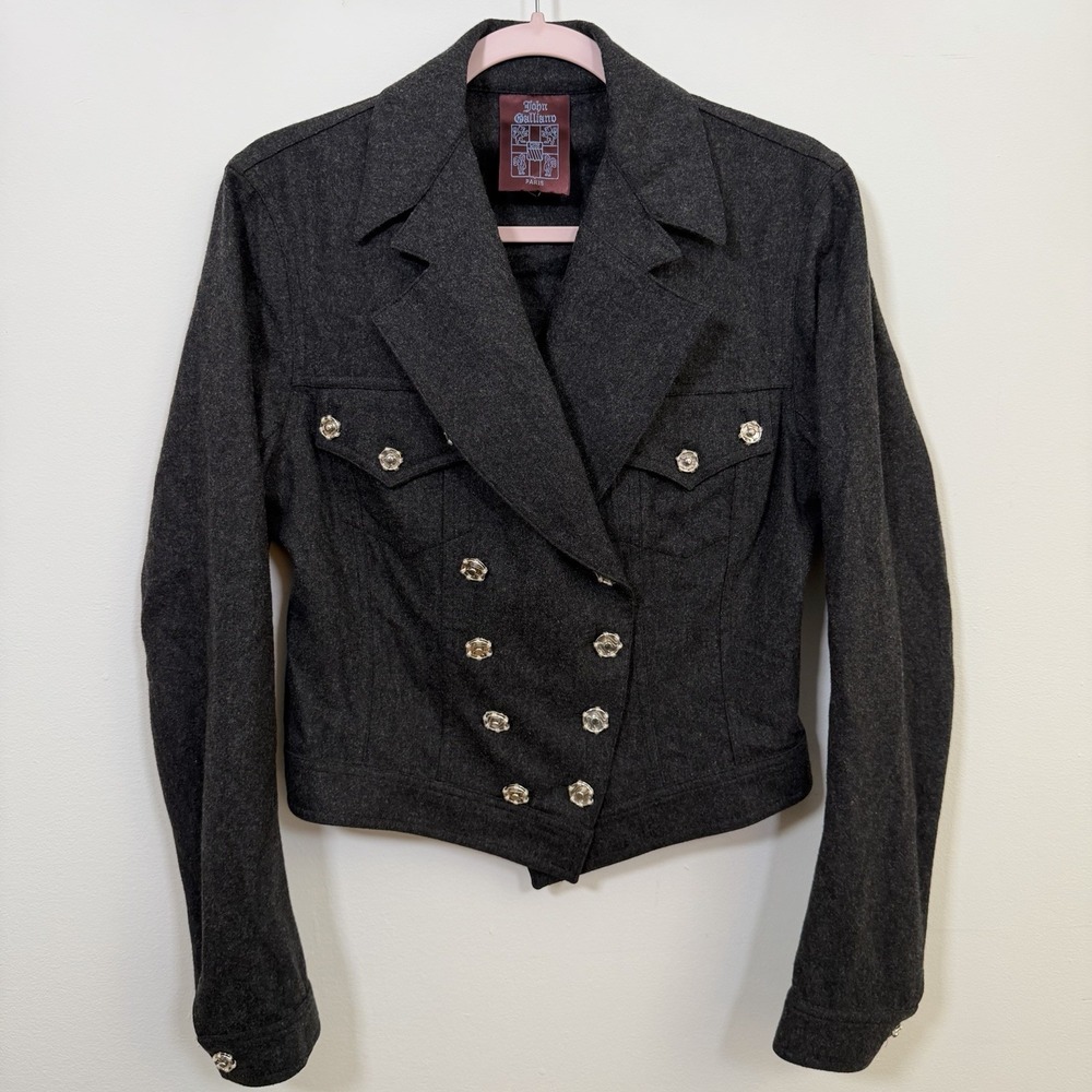 VTG John Galliano Sculpted Corset Waist Felted Wool Military Jacket Blazer XS
